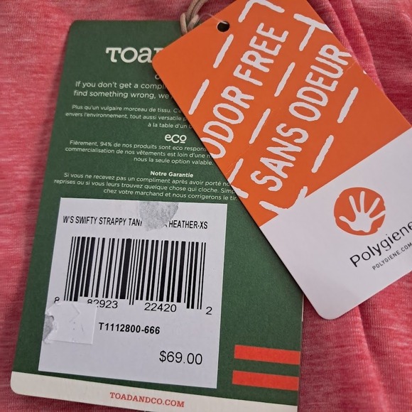 NWT TOAD&CO XS‎ Swifty Strappy Tank Top Guava Heather Athletic Built-In Bra - Picture 9 of 10